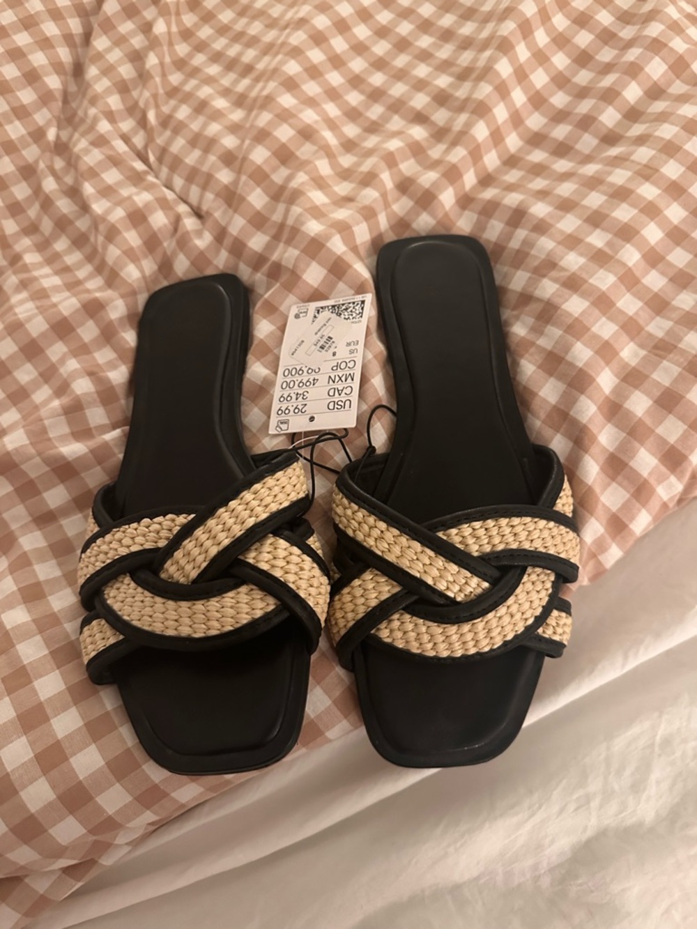 H&M Black and Natural Braided Slide Sandals